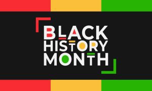 Black History Month text on a black background with red, yellow, and green accents.