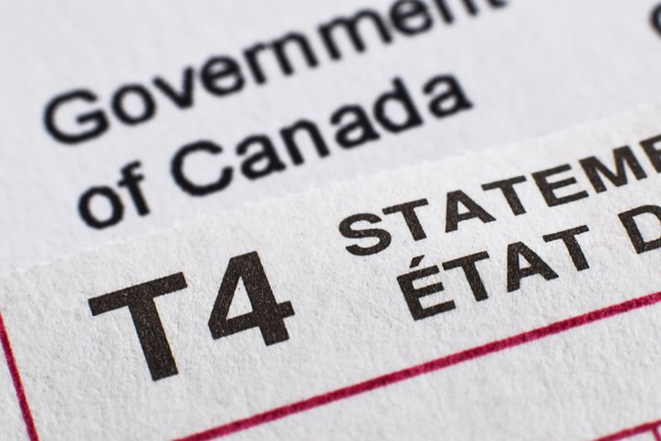 Close-up of Canadian T4 statement form.