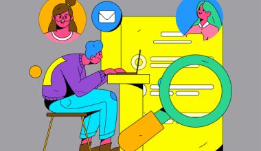 Illustration of a person working on a laptop surrounded by icons representing email, communication, and job search tools, symbolizing career support and resources.